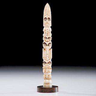 Walrus Ivory Carved Totem Pole