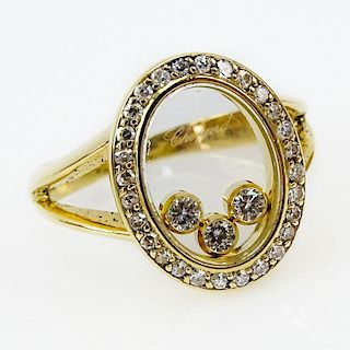 Chopard Diamond and 18 Karat Yellow Gold Happy Diamond Oval Ring with Three Floating Diamonds.
