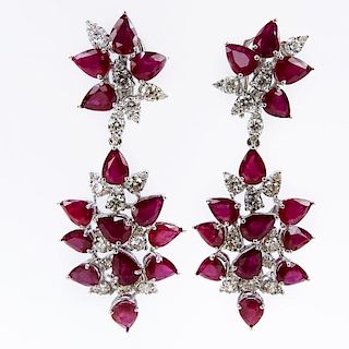 Van Cleef & Arpels style Approx. 22.0 Carat Pear Shape Burma Ruby, 4.0 Carat Pear Shape Diamond and 18 Karat White Gold Chand