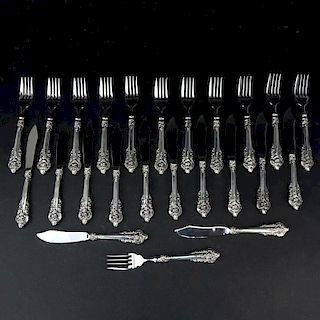 Twenty Four (24) Piece Wallace "Grand Baroque" Sterling Silver Handled Fish Set.