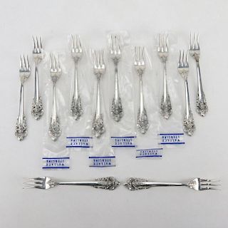Set of Twelve (12) Wallace "Grand Baroque" Sterling Silver Cocktail/Seafood Forks.
