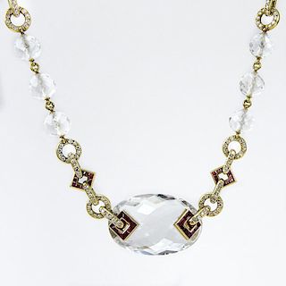 Approx. 4.0 Carat Diamond, 2.40 Carat Ruby, Rock Crystal and 18 Karat Yellow Gold Necklace.