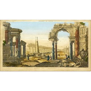 18th Century Ruines de Babilone-Middle Eastern Vues D'optique Color Engraving.