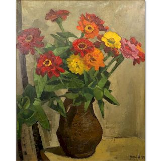 Walter Mafli, Swiss/French  (b. 1915) Oil on Canvas Still Life Flowers Signed and Dated 1979 Lower Right. Good condition.