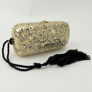 Vintage Judith Leiber Miniature Gold and Crystal Evening Bag With Black Tassels.