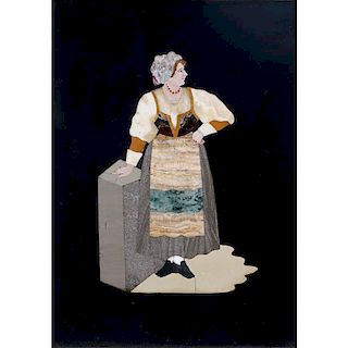 Vintage Pietra Dura Plaque. "Standing Woman".