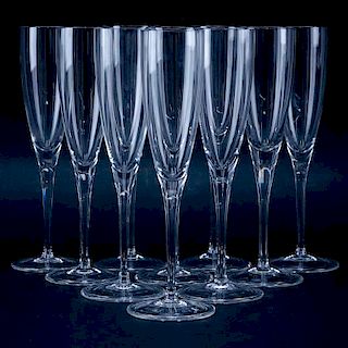 Set of Ten (10) Tiffany & Co Classic Optic Crystal Tall Champagne Flutes.