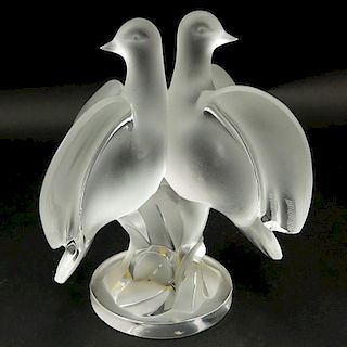 Lalique "Ariane Doves" Clear and Frosted Crystal Group.
