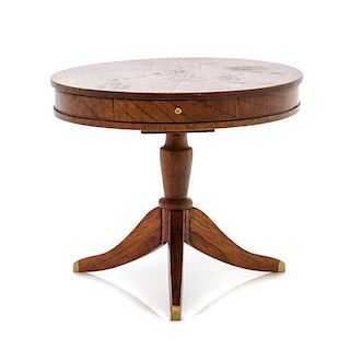 A Regency Style Mahogany Drum Table, Height 2 1/4 x diameter 2 5/8 inches.