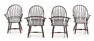 Two Pairs of Windsor Armchairs, Height of taller pair 3 3/8 inches.