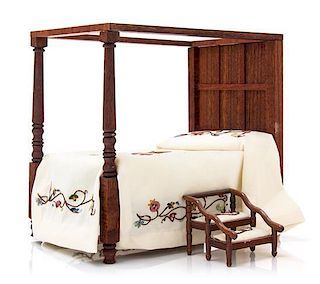 An Elizabethan Style Tester Bed, Height of bed 6 1/2 x width 4 1/4 x depth 6 5/8 inches.