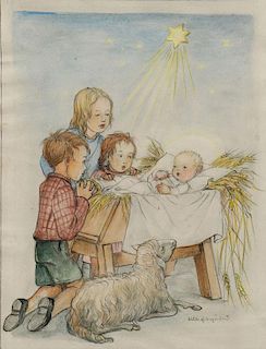 A GROUP OF GERMAN HAND PAINTED CHRISTMAS CARD