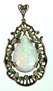 14 Karat Opal & Diamond Pendant