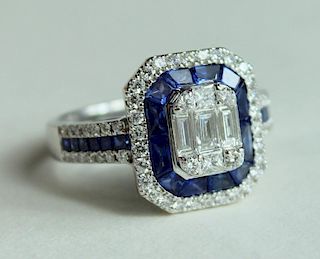 Art Deco Style, 18 Karat, Diamond & Sapphire Ring