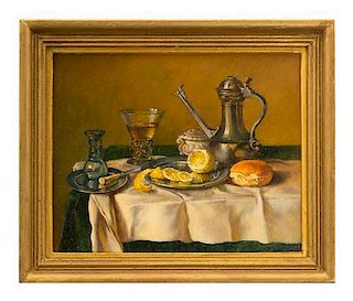 Dimitri Pavlenski, (20th Century), Still Life with Coffee Pot and Glass (after the Dutch old master)