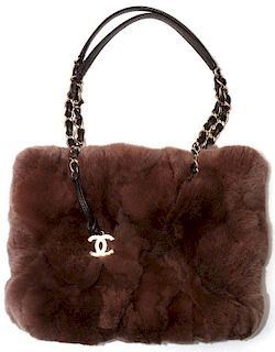 Chanel Brown Rabbit Tote Handbag