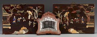 Chinese Inlaid Panels & Silver Plaque