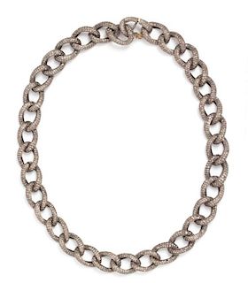 An Oxidized Silver and Diamond Curb Link Chain Necklace, 40.60 dwts.