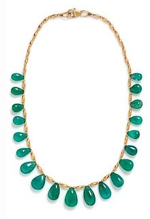 A 14 Karat Yellow Gold and Emerald Bead Necklace, 12.30 dwts.