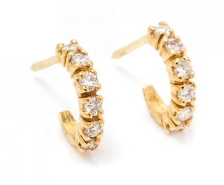 A Pair of 18 Karat Yellow Gold and Diamond Earrings in Box, Tiffany & Co., 1.00 dwts.