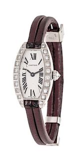 A 18 Karat White Gold and Diamond Ref. 2545 "Lanieres" Wristwatch, Cartier, 13.70 dwts.