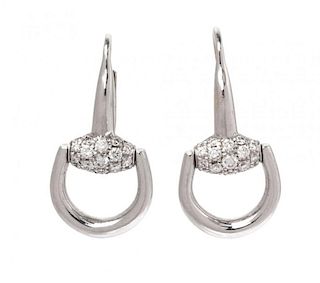 A Pair of 18 Karat White Gold and Diamond "Horsebit" Earrings, Gucci, 7.10 dwts.