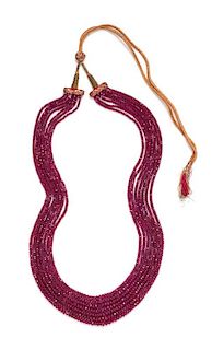 A Collection of Graduation Multistrand Ruby Bead Necklaces,