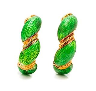 A Pair of 18 Karat Yellow Gold and Enamel Earclips, Italian, 5.60 dwts.