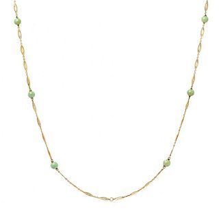 An Art Deco 14 Karat Yellow Gold and Jade Necklace, 4.00 dwts.