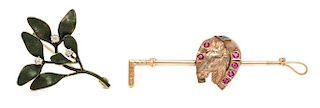 A Collection of Vintage 14 Karat Gold and Gemstone Brooches, 6.10 dwts.