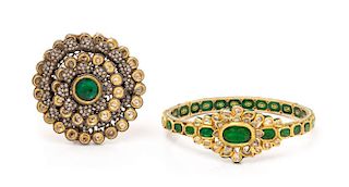 A Collection of High Karat Gold, Silver, Diamond, Multi-Gemstone and Polychrome Enamel Jewelry, Indian, 47.90 dwts.