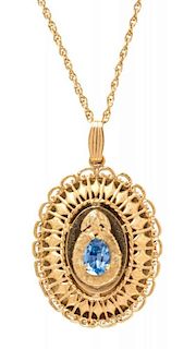 A 14 Karat Yellow Gold and Synthetic Blue Spinel Pendant, 14.80 dwts.