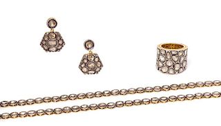 A Gold, Silver, and Foil-Backed Diamond Demi-Parure, Indian, 42.50 dwts.