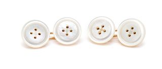 A Pair of 14 Karat Rose Gold and Mother-of-Pearl Cuff Links, Carter, Gough & Co., 3.00 dwts.