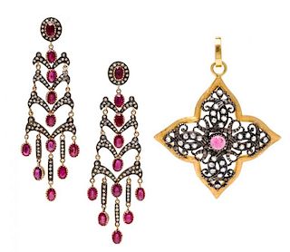 A Collection of Gold, Silver, Diamond and Multigem Jewelry, Indian, 22.80 dwts.