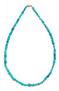 A 14 Karat Rose Gold and Turquoise Bead Necklace,