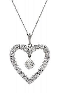 An 18 Karate White Gold and Diamond Heart Pendant, 3.70 dwts.