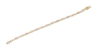 An 18 Karat Tricolor Gold and Diamond Line Bracelet, 6.70 dwts.