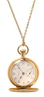 A 14 Karat Yellow Gold Hunter Case Pendant Watch, Elgin for Cady & Olmstead, Circa 1900, 36.90 dwts.