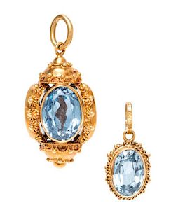 A Collection of 18 Karat Yellow Gold and Synthetic Spinel Pendants, 10.30 dwts.