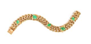 A 14 Karat Yellow Gold, Jadeite and Diamond Bracelet, 24.90 dwts.