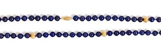A Yellow Gold and Lapis Lazuli Bead Necklace, 60.30 dwts.