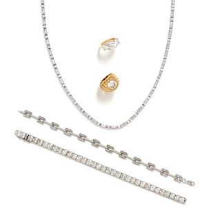 A Collection of 14 Karat Gold, Silver and CZ Jewelry, 44.00 dwts.
