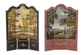 Two Victorian Style Three-Panel Painted Floor Screens, NATASHA BESHENKOVSKY, 1994 AND 1998, Height of first 5 7/8 x width 4 1/2