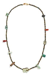 A Yellow Gold and Possibly Ancient Faience and Bead Necklace, 13.30 dwts.
