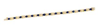 A Yellow Gold, Sapphire and Diamond Bracelet, 16.20 dwts.