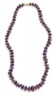 A Yellow Gold and Amethyst Bead Necklace, 56.50 dwts.