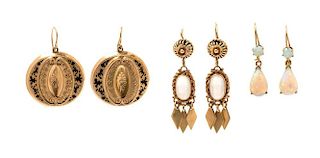 A Collection of 14 Karat Yellow Gold Earrings, 12.20 dwts.