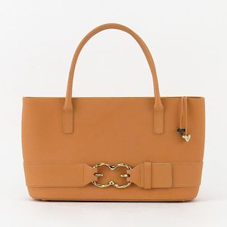 Escada Peach/Salmon Leather Top Handle Handbag.