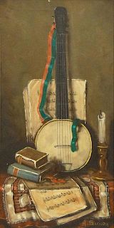 Aristid Szendy Hungarian (1903-1972) Oil on Canvas "Still Life with Banjo".